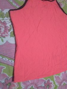Coral Sleeveless Top with Collar Detail