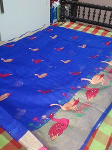 Dark Blue Embroidery Kundan Work Saree
