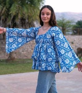 Boho Blue Floral Peplum Kurta
