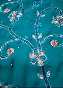 Beautiful Teal Saree with Sequin Embroidery