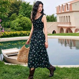 Dark Green Floral Print cotton Stretchable Dress