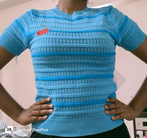 Cute Blue Cherry Knit Top