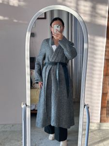 Grey long wrap coat