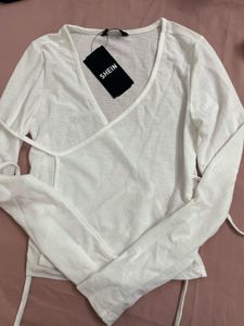 SHEIN White Wrap Long Sleeve Top