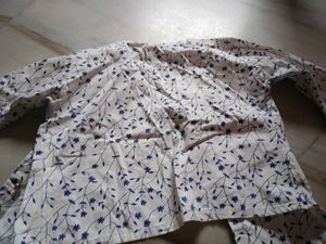 White Kurta with Blue Floral Print