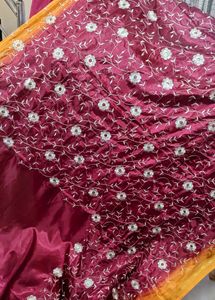 Simply Cute Embroidery Floral Design Maroon Saree