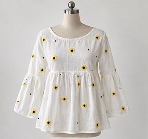 Charming Sunflower Embroidered Bell Sleeve Top