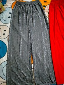 Pleated Palazzos - Grey &amp; Red Set