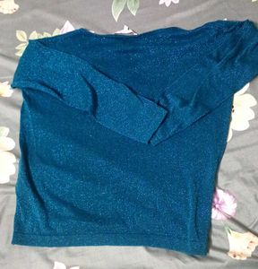 Sparkly Teal V-Neck Top
