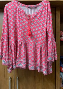 Cute Pink Printed Bell Sleeve Top