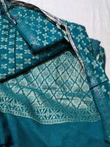 Teal Floral Print Dress Material