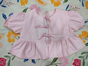Savana Cute Pink Puff Sleeve Peplum Top