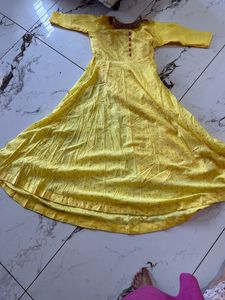 Beautiful Yellow Gown With Polka Print