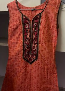 Orange Embroidered Kurta Set with Dupatta and pant