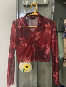 NUON Floral Sheer Top With Black Inner