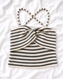 Striped Twist Front Crop Top