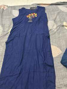 Women's Blue Kurta with Tree Embroidery