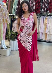 Teal &amp; Silver Embellished Saree