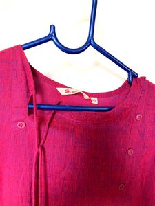 Pink A Line Style Kurta With Front Side Tie Up Kno