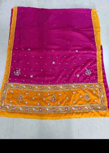 Stunning Embroidered Pink and Yellow saree