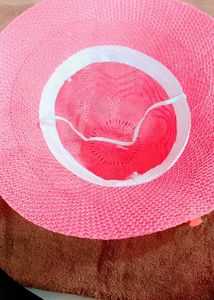 Pink Straw Sun Hat with Ribbon