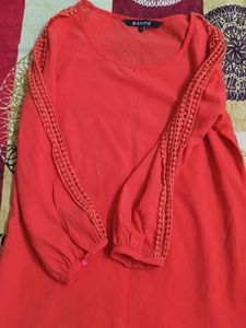 Coral Orange Tunic with Crochet Sleeves
