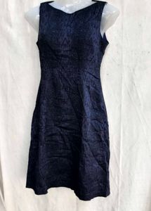 3829. Navy Blue Textured Sleeveless Dress