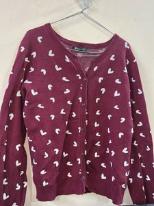 Heart Patterned Knit Cardigan