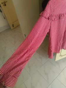 Red Gingham Ruffled Top