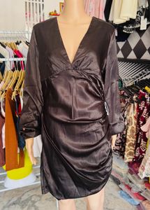 savana Satin Ruched Mini Dress with Belt