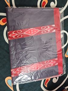 Red Saree with Paisley &amp; Stripes