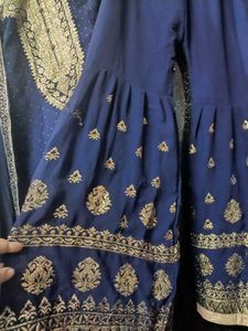 Navy Blue Embellished Sharara Suit
