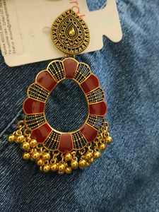 Stunning Maroon &amp; Gold Jhumka Earrings
