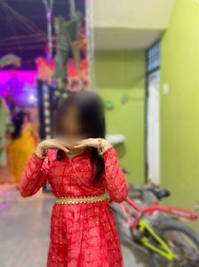 Red garba  anarkali Kurti with Golden seuence b