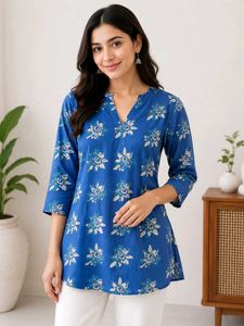 Blue Floral Print Kurta Tunic(S)
