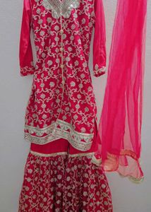 Red Embroidered Kurta Set with Sharara
