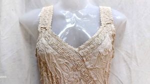 Bohemian Lace Trimmed Beige Maxi Dress