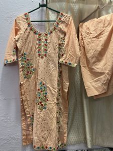Beautiful Peach Kurta Set with Embroidery