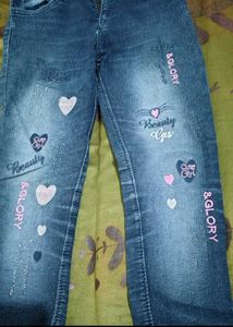 Cute Embellished Blue Denim Jeans