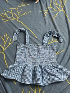 Cute Blue Gingham Smocked Top
