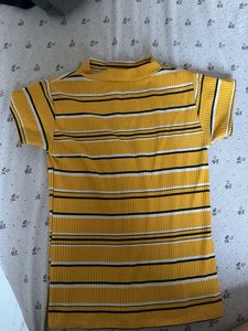Yellow Striped Mock Neck Top (double sided)