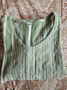 Green Striped Cotton Kurta