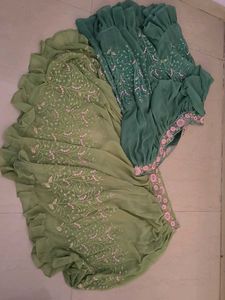 2 NEW GREEN EMBROIDERED DUPATTA WITH RUFFLES