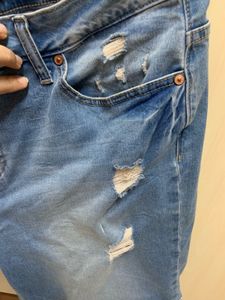 NOISY MAY Distressed Denim Knee Length Shorts