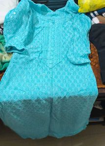 Beautiful Turquoise Chikankari Kurta