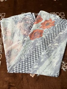 silver colour flowers print saree