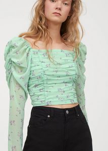 H&amp;M Floral Puff-Sleeved Top