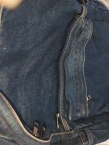 Blue Denim Backpack with Multiple Zip Compartments