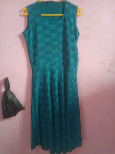 Teal Blue Textured Sleeveless Midi Dress