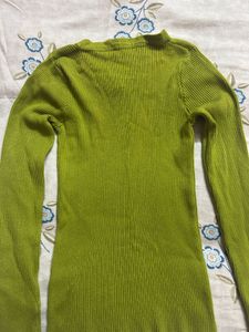 Lime Green Ribbed V-Neck Top